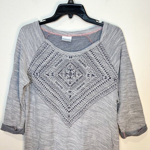 COLUMBIA SPORTSWEAR Shirt L Womens Grey Aztec Print Boho‎ Top Size Large - Picture 3 of 11